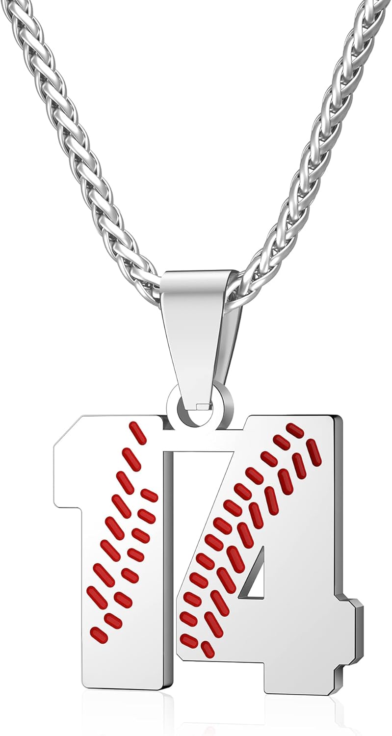 Wikavanli Personalized Baseball Jersey Number 00-99 Necklace - Stainless Steel Baseball Chain Pendant Necklace - Team Jewelry Gift for Boys, Girls, Men, Women - Image 1